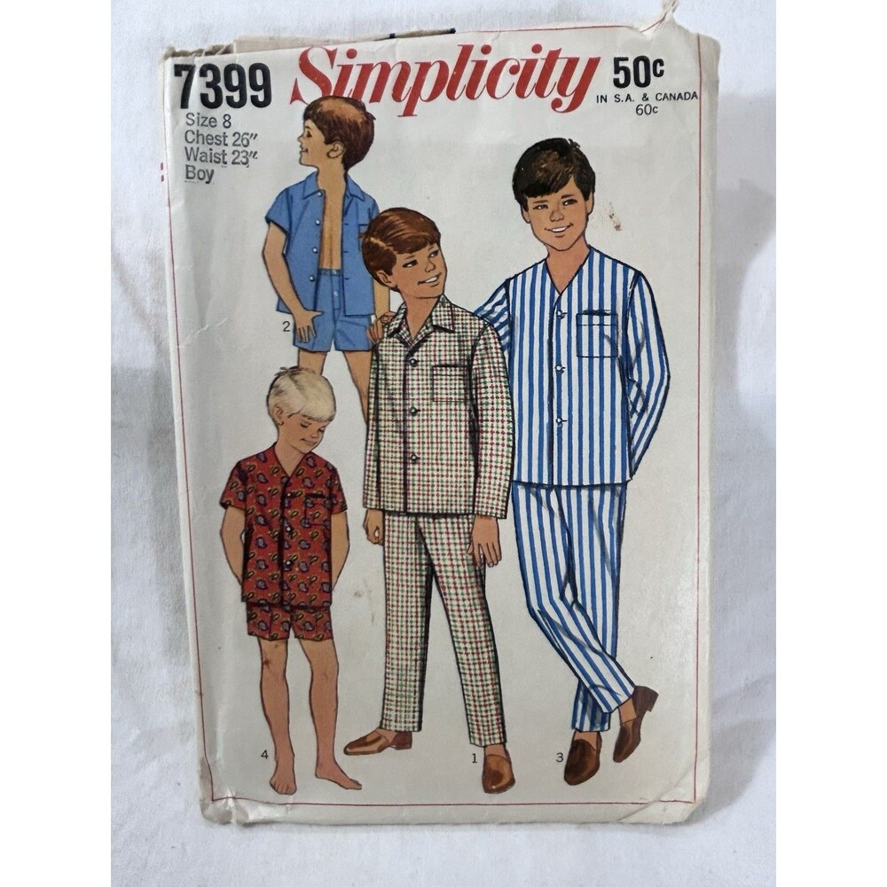 1967 VINTAGE SIMPLICITY BOYS PAJAMAS PATTERN 7399 SIZE 8 Cut